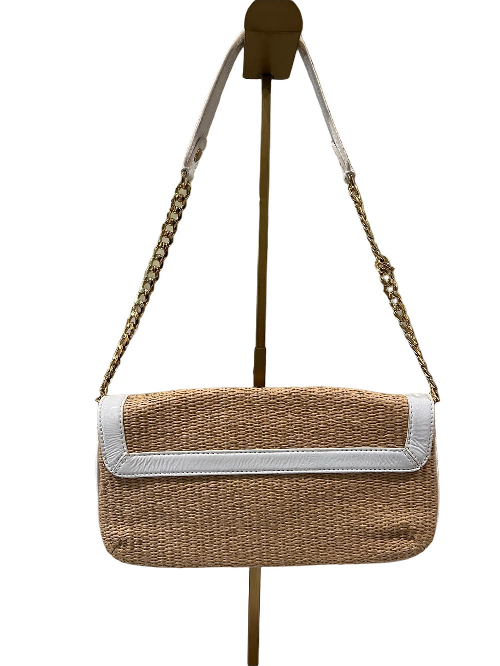 MICHAEL Michael Kors Tan Raffia Shoulder Bag with White Patent Trim - Picture 6 of 12